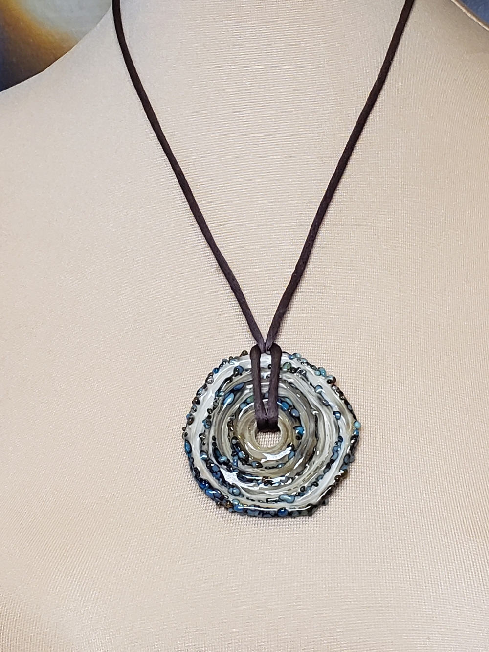 Handcrafted Blue & Silver  Spiral Pendant Necklace